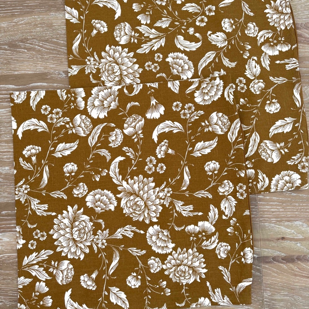 Set of 2 Floral Pillow Covers 20x20 Gold Brown
